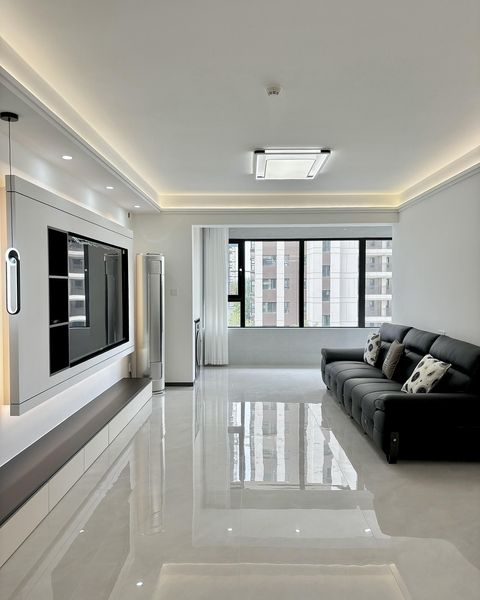 Phòng khách lát gạch granite bóng kính
